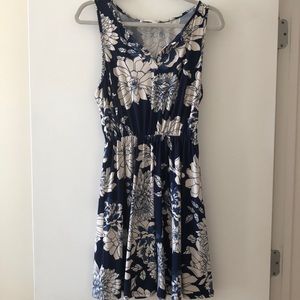 Summer floral navy and white dress